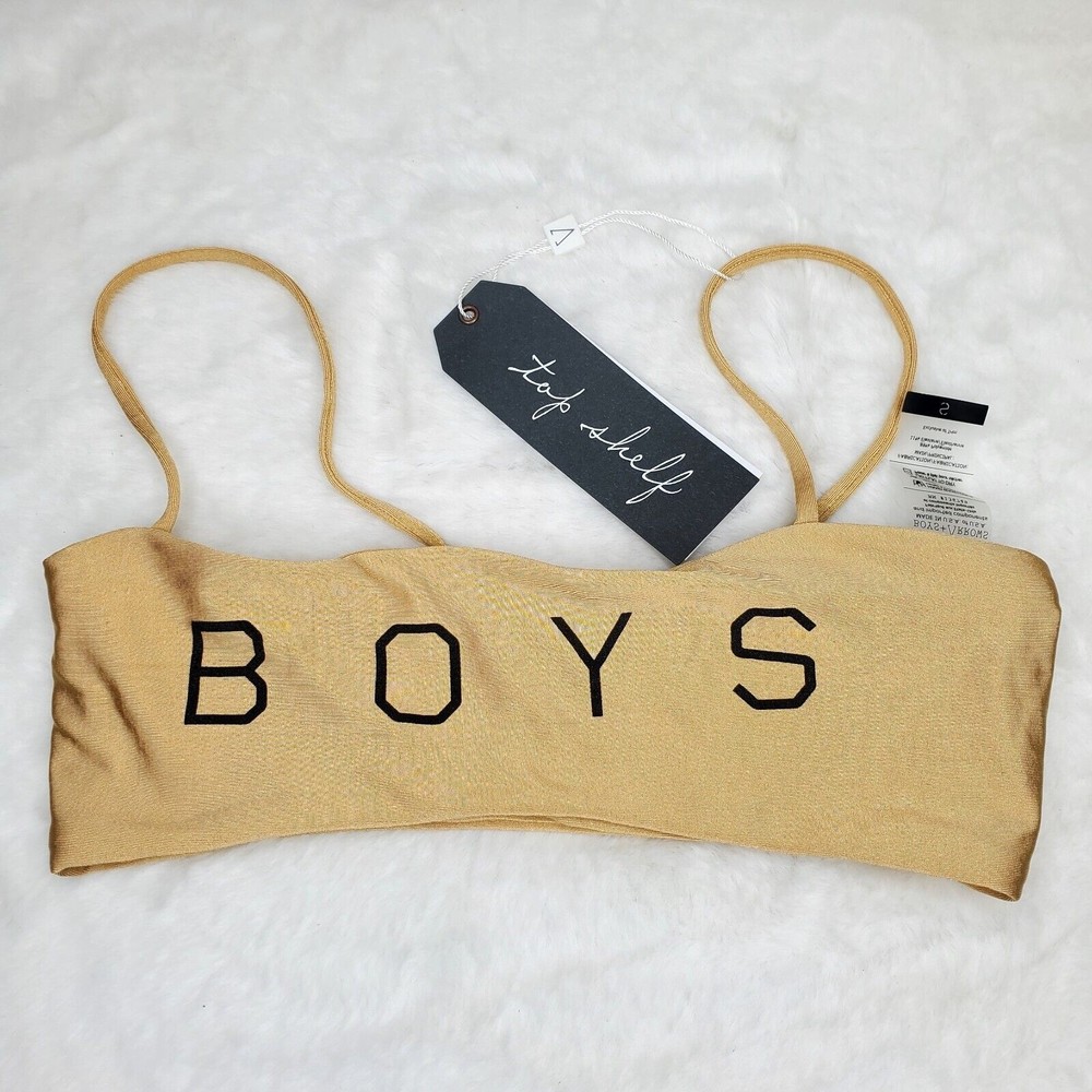 BOYS + ARROWS Rare Hezeus Tan Lines Gold Bikini Top Women's Size Small NWT